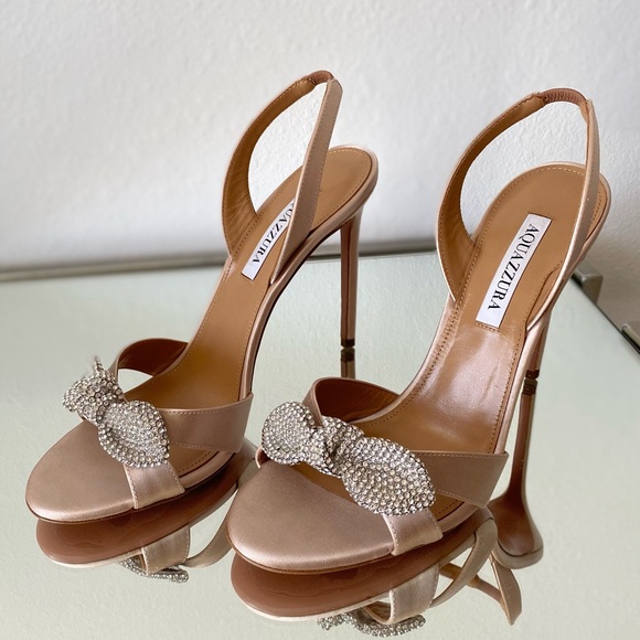 New AQUAZZURA Very Bow Tie embellished satin sandals 40.5 $1,195 - Picture 6 of 16